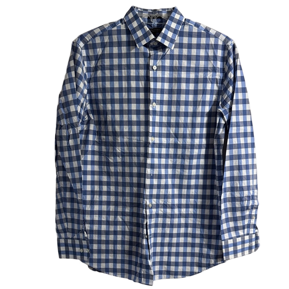 Banana Republic Men's Blue and White Plaid Shirt